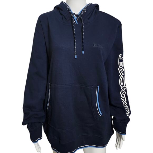 Ben Sherman Mens Fleece Spellout Logo‎ Hoodie Sweatshirt Navy Blue XL - Picture 5 of 9